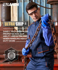 Worker in blue protective gear holding chain wearing 26 Inch PVC Chemical Resistant Gloves Heavy Duty Long Rubber Work Gloves