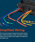 6 Gang 12V Rocker Switch Box With 40 Amp Max Heavy Duty 12 AWG Wiring SPST On Off Panel showing color-coded wires