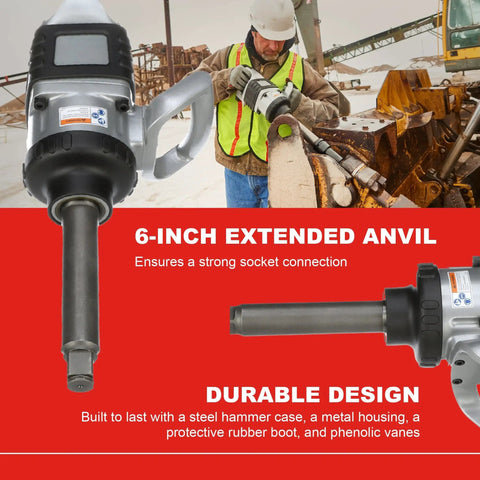 Cordless Pneumatic Impact Wrench With Six Inch Extended Anvil And Dual Handles Delivers Big Torque 5250 RPM Heavy Duty Build