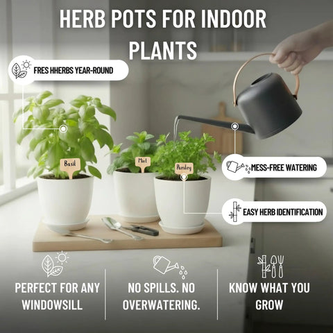 Awesome Indoor Garden Kit With Drainage Pots Watering Can And Tools Ideal Windowsill Planter Set For Fresh Herbs And Microgreens