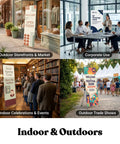 Heavy Duty Adjustable X Banner Stand With Sturdy Aluminum Frame And Durable Travel Case Perfect For Trade Shows Street Fairs Or Urban Hustles in various outdoor and indoor settings.