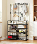 Five Tier Coat And Shoe Rack With Eight Hooks Double Row Organizer For Entryway And Living Spaces Keeps Shoes Hats Bags Neatly Organized In Black For Entryways Closets And Mudrooms Space Saver All In One showing neatly organized items and accessories