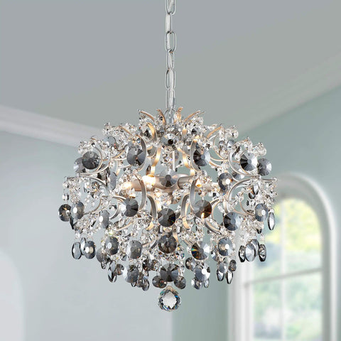 Modern Crystal Pendant Chandelier Ceiling Light For Dining Room Living Room Bedroom And Entryway, 16 inches wide silver design