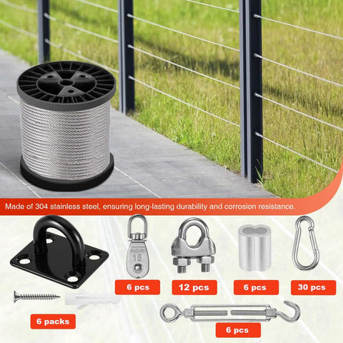 304 Stainless Steel Batting Cage Cable Kit With 5mm Braided Wire And All Hardware For Baseball Softball Net Tension No Fuss