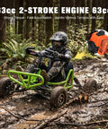 Gas Powered Off Road Go Kart For Adults And Teens With 63cc 2.5HP Engine navigating muddy forest trail, beefed up steel frame visible