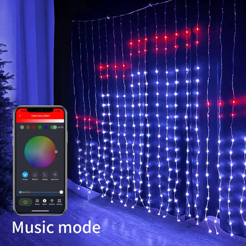 Year Round Curtain String Lights With Dope Music Sync, 400 RGB LED Fairy Lights, 6.2ft, App Remote Control in music mode