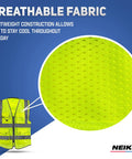 Built Different Neon Yellow Safety Vest With ANSI Class Two Reflective Striping And Nine Roomy Pockets For Construction Teams And Roadside Pros Wanting Top Shelf Coverage Locked In On Every Job Site with breathable fabric detail.