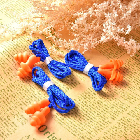 Corded Sleep Ear Plugs Set With Flexible Cord, 20 Pairs Reusable Silicone Ear Plugs For Noise Blocking And Peaceful Zzzs, Blue And Orange