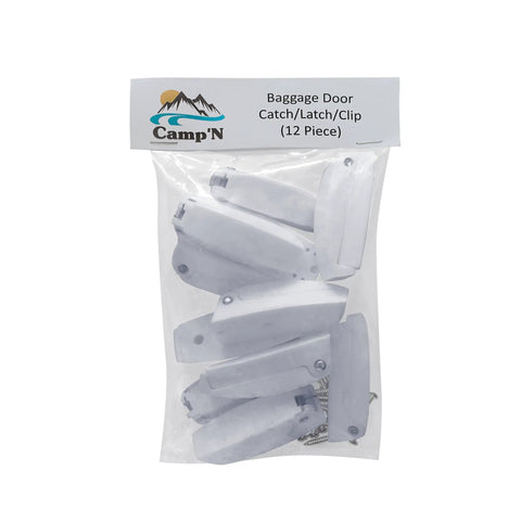 Heavy Duty RV Storage Door Latches 12 Pack With Spring Clips And Mounting Hardware, packaged view