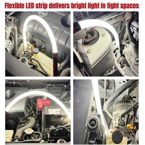 30 Inch Bendable LED Flashlight Stick With Rechargeable Battery High Lumen Mechanic Light illuminating car engine bay.