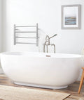 Wall Mounted Heated Towel Warmer With Built In Timer Four Bar Stainless Steel Rack Brushed Nickel above modern bathtub