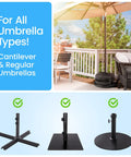 Windproof Patio Umbrella Base Weight Water Bag With Side Slot Opening Easy Fill Sturdy Round Base displayed on deck