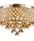 Gold Crystal Chandelier Flush Mount Ceiling Light With Diamond Drum Shade Luxury Room Decor For Bedroom Living Room Dining Hallway And Entry Sparkling Crystal Pendant Fixture With Modern Glam, featuring a gold-tone frame and diamond-shaped crystal accents.