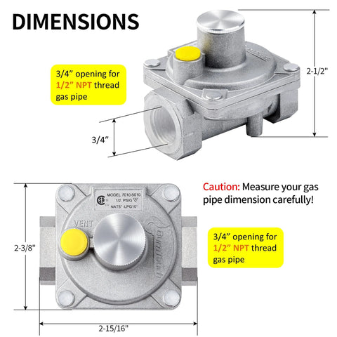 Gas regulator model 7010-5010, 1/2 in NPT inlet, NAT/LPG gas, metal body, for Awoco ranges