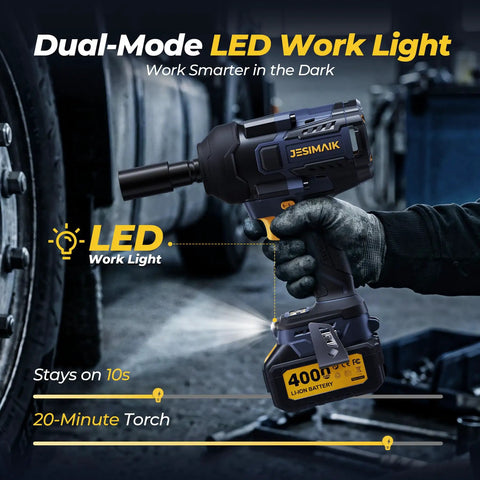 Cordless Impact Wrench 2000Nm Brushless High Torque 1/2 Inch Drive With LED light on a vehicle wheel