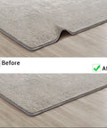 Before and after using Nano Tape 3 Rolls Double Sided Adhesive Tape Transparent Traceless Sticky Tape Removable Washable Reusable for carpets.