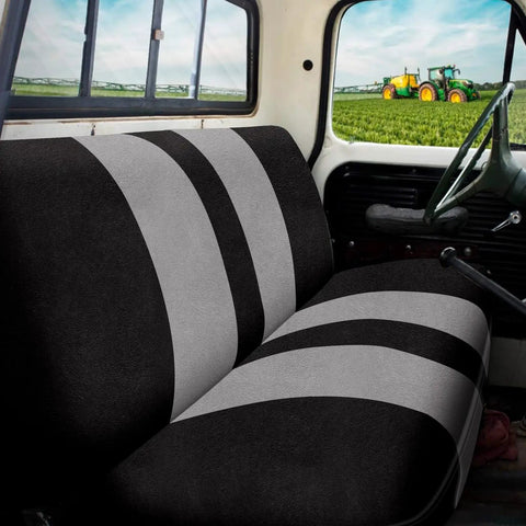 Truck Bench Seat Cover Without Headrest Hole That Fits Most Trucks And Cars, Universal Dutch Velvet Seat Protector, Black And Gray