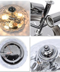Modern Two Light Hammered Glass Flush Mount Ceiling Light In Chrome Finish close-up views highlighting design and hardware
