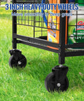 3-inch heavy-duty wheels of the Deluxe Tower Garden Tool Organizer With Wheels For Garage And Shed on grass