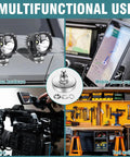Multi-use Beefy Neodymium Round Magnet With M8 Thread Mounting Hardware 200 Lb Pull, shown with various tools and devices.