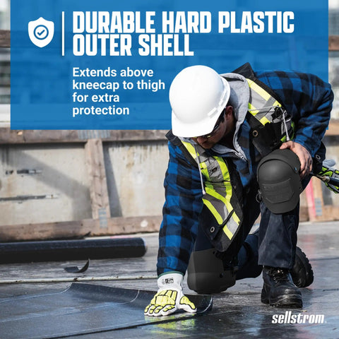Construction worker using Ultra Flex KneePro Knee Pads For Men And Women With Thick Foam Cushioning And Heavy Duty Hard Outer Shell