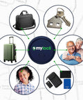 No Stress Gps Locator And 4G Tracker For Keys Wallet Luggage And Little Ones in use with bags, keys, and a child.