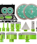 Diamond Tile Hole Saw Kit With 8 Diamond Core Bits Finger Bit Chamfer Bit Adapter And Tile Blade For Porcelain Ceramic Marble Brick Granite Drilling In 6 8 10 25 35 50 75 127 mm