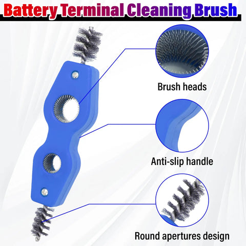 Upgrade Your Ride With This Slick 4 In 1 Auto Battery Terminal Cleaning Brush features four steel bristle cups and anti-slip handle.