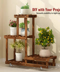 No Fuss Side Mount Casters 2 Inch L Shaped Rubber Furniture Wheels Set Of 8 With Wheel Brakes on a wooden plant stand.