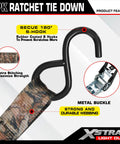 Tough As Nails Camo Ratchet Tie Down Straps Eight Pack One Inch By Ten Feet showing S-hook and durable webbing details.