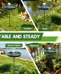 Sun Powered Metal Bird Bath With Fountains For Hummingbirds Stable 5 Prong Base Stake Outdoor Lawn Patio Garden Decor