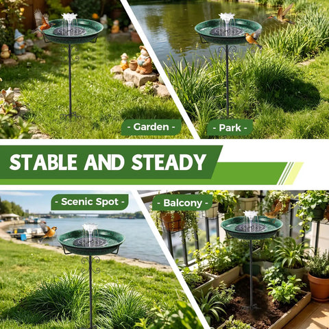 Sun Powered Metal Bird Bath With Fountains For Hummingbirds Stable 5 Prong Base Stake Outdoor Lawn Patio Garden Decor