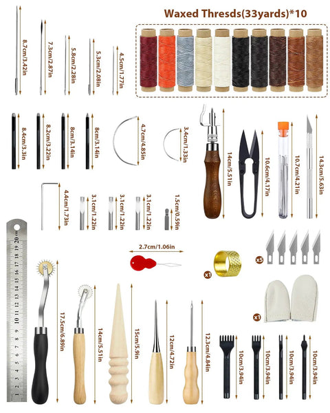 Complete Leather Working Starter Kit For Beginners With Waxed Thread Groover Awl Stitching Punch And Storage Bag Pro Set