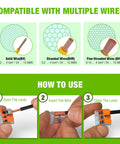 Instructions for using 221 Series Compact Splicing Wire Connectors Kit, 80 Pieces Including 40 221-412, 25 221-413, 15 221-415