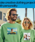Couple wearing shirts with Light Fabric Iron On Transfers 8.5 By 11 Inches Pack Of 20 Sheets For DIY T Shirts And Sports Gear