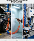 Premium Heavy Duty Shop Grade Self Retracting PU Coiled Air Hose For Air Compressors in auto repair, spray painting, industrial automation.