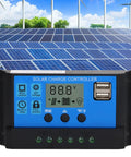 Powerful 12V 24V PWM Solar Controller with LCD Display and USB Output, 100A MPPT Style Solar Charger for RVs, visible front view