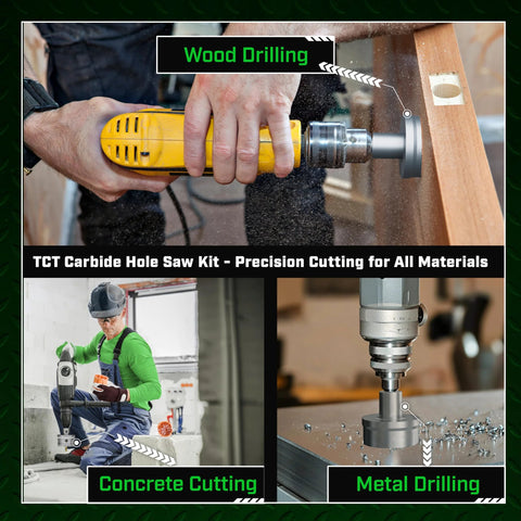 Tungsten carbide hole saw kit, 22 pcs by Amazon, for wood, metal and concrete; includes blades, drill bits, and Allen wrenches.