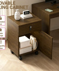 Legit Quality Rolling File Cabinet With Secure Combo Lock For No Sweat Office Organization Sweet Dark Walnut Wood Finish, double storage.