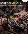 Person aiming crossbow with Pro Elite 400 Carbon Crossbow Arrows 20 Inch Pack Of 6 With Alpha Nock HP And HP Aluminum Bushing