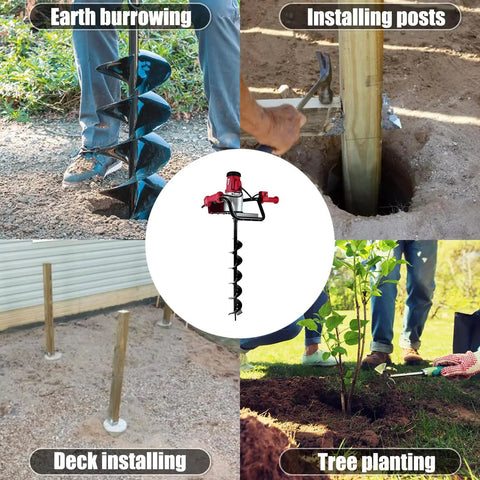 1500W Electric Post Hole Digger With 6 Inch And 4 Inch Augers, Reverse Function, Carry Bag, Durable Auger Bits For Fencing, Gardening, And Landscaping Projects in action for earth burrowing, post installing, deck installing, and tree planting.