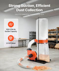 Beast 1200 CFM Dust Collector With 2.5 Micron Vortex Cone, 2.0HP Sawdust System in woodshop collecting sawdust