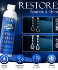 Gem And Jewelry Cleaner Concentrate Refill For Ultrasonic Machines 8oz Safe Non Toxic Formula That Keeps Silver Shimmering Jewelry Sparkling And Bling Looking Fresh Between Cleanings. bottle with before after earrings
