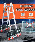 Telescoping A Frame Ladder 17 Ft With Anti Slip Feet, Multi Position Extension Ladder, Dual Stabilizer Bars For 8 Point Ground Contact, Secure Locking And Smooth Retraction For Stable Wobble Free High Reach Tasks. 17 ft aluminum A-frame with stabilizer bar