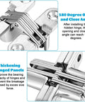 Close-up of stainless steel Twelve Pack Hidden Hinges For Cabinet Doors, 180 Degree Invisible Hinge Cross type for sturdy installation.