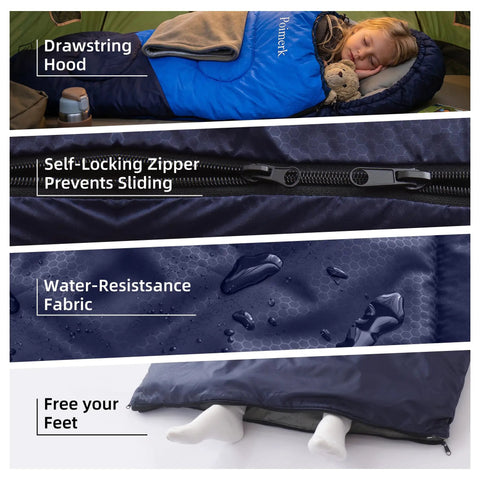 Lightweight Three Season Camping Sleeping Bag For Adults And Kids With Compression Sack Ultra Compact Backpacking Gear Blue