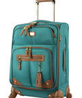 Teal 20 inch carry-on from Lightweight Softside Spinner Luggage Set, 3 Piece Expandable Travel Case Bundle With Underseat Bag