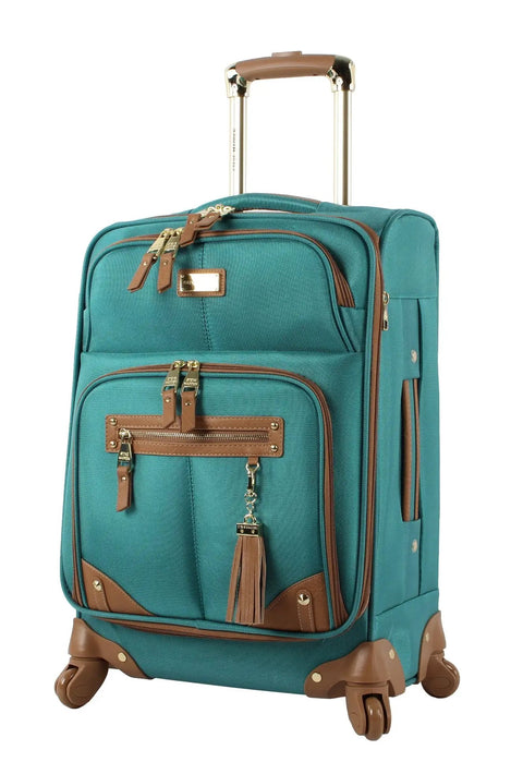 Teal 20 inch carry-on from Lightweight Softside Spinner Luggage Set, 3 Piece Expandable Travel Case Bundle With Underseat Bag