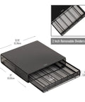 36 Pod Single Serve Coffee Pod Drawer Organizer For Your Countertop With Removable Dividers, Metal Build With A Slick Black Finish