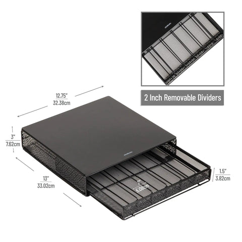 36 Pod Single Serve Coffee Pod Drawer Organizer For Your Countertop With Removable Dividers, Metal Build With A Slick Black Finish